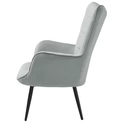 Garnero Arredamenti Poltroncine Imbottite-Poltrona imbottita con poggiapiedi in velluto Siena Grigio chiaro