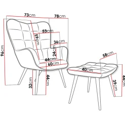 Garnero Arredamenti Poltroncine Imbottite-Poltrona imbottita con poggiapiedi in velluto Siena Grigio chiaro