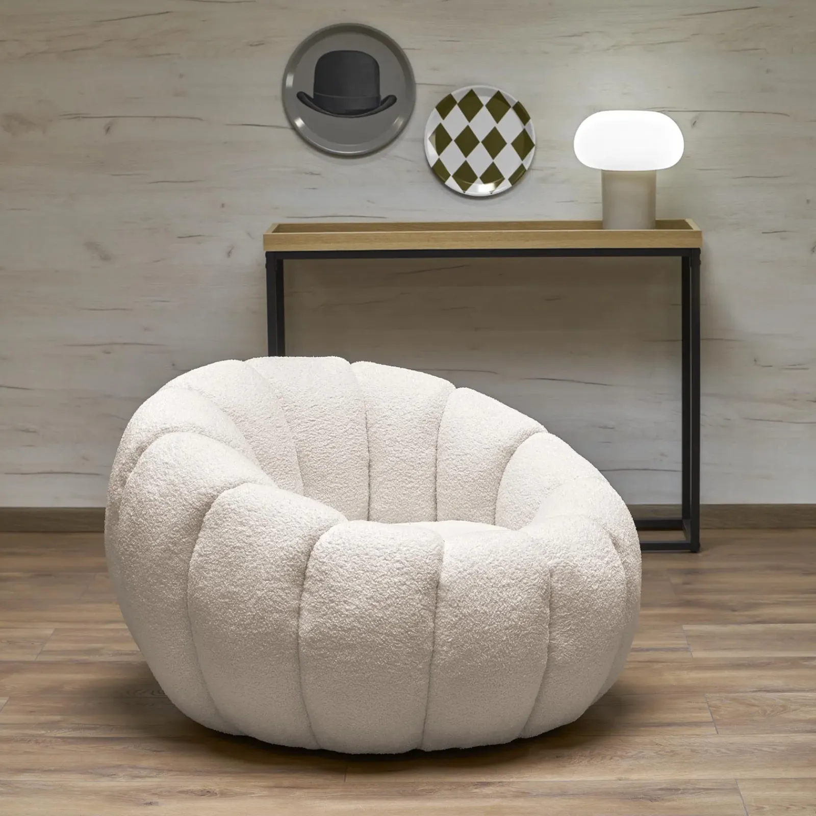 Garnero Arredamenti Poltroncine Imbottite-Poltrona imbottita in tessuto bouclé design moderno color Coccoluna Crema