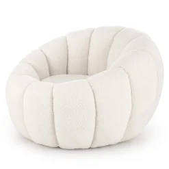 Garnero Arredamenti Poltroncine Imbottite-Poltrona imbottita in tessuto bouclé design moderno color Coccoluna Crema