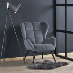 Garnero Arredamenti Poltroncine Imbottite-Poltrona imbottita in tessuto velluto nero Polly Grigio