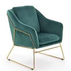 Garnero Arredamenti Poltrone Design|Poltroncine Imbottite-Poltrona imbottita in velluto gambe in oro Erminia 3 Verde