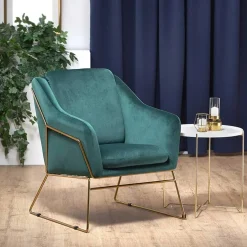 Garnero Arredamenti Poltrone Design|Poltroncine Imbottite-Poltrona imbottita in velluto gambe in oro Erminia 3 Verde