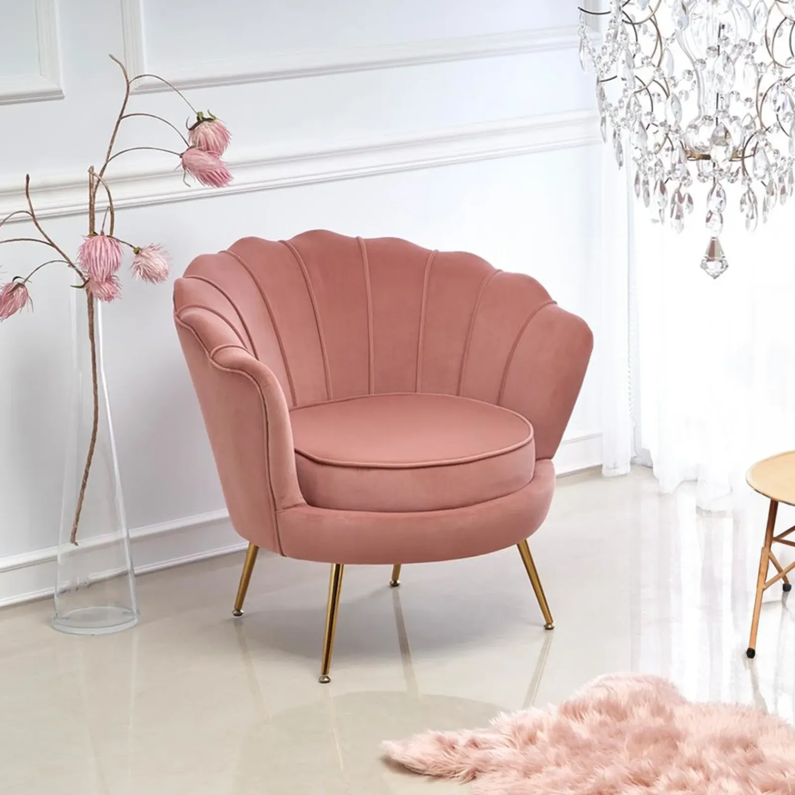 Garnero Arredamenti Poltrone Design|Poltrone Sala D'attesa-Poltrona imbottita moderna in velluto antico oro Gabriella Rosa