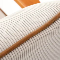 Garnero Arredamenti Poltrone Sala D'attesa|Poltroncine Imbottite-Poltrona moderna design in stoffa beige chiaro e gambe legno noce chiaro Bled