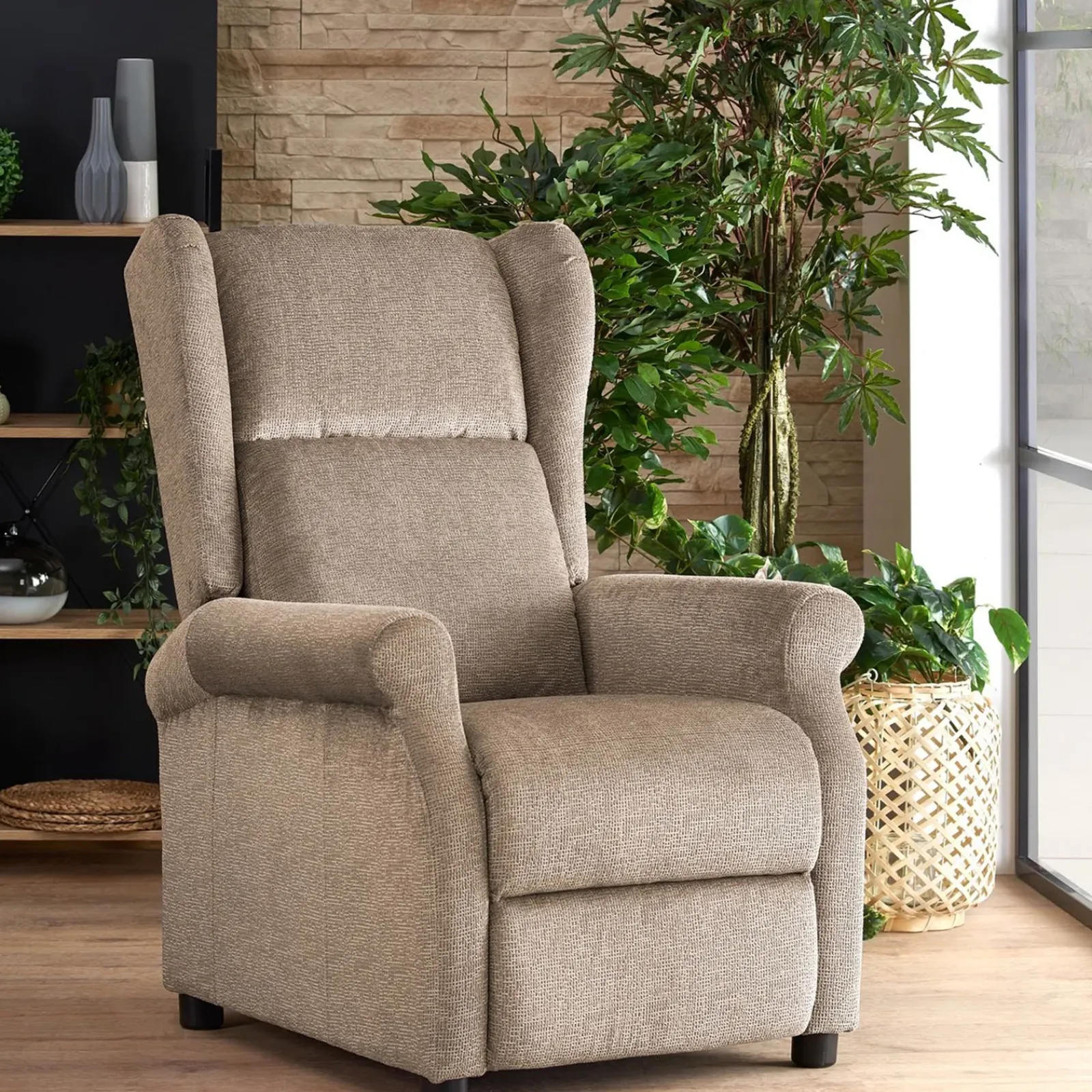 Garnero Arredamenti Poltrone Relax|Poltroncine Imbottite-Poltrona reclinabile imbottita in tessuto Cassiopea Beige