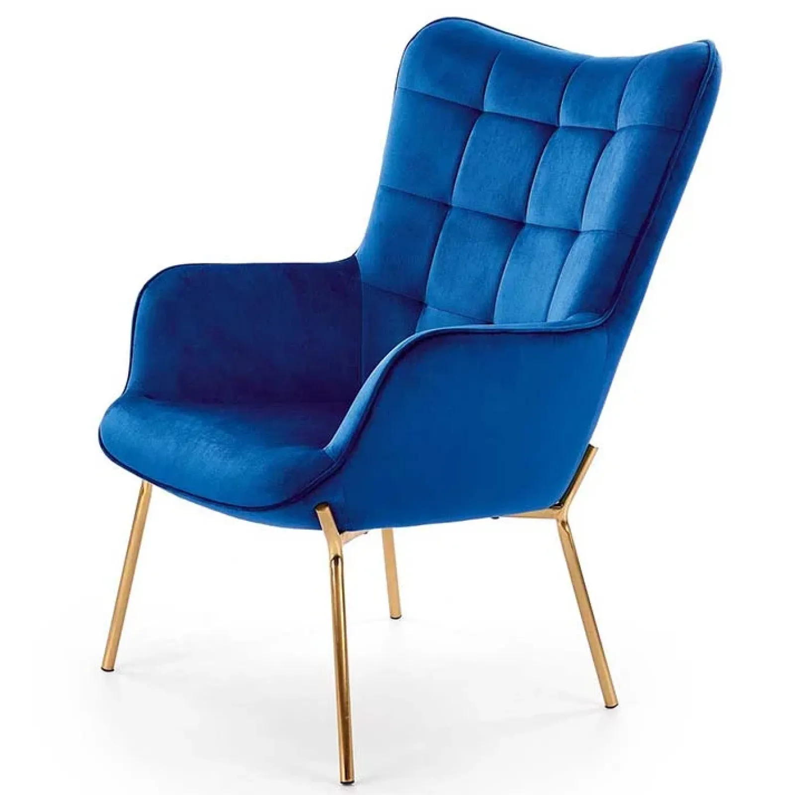 Garnero Arredamenti Poltrone Design|Poltrone Sala D'attesa-Poltrona relax imbottita blu in velluto gambe oro Futura