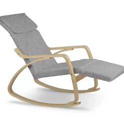 Garnero Arredamenti Poltrone Relax|Poltroncine Imbottite-Poltrona sedia a dondolo imbottita relax tessuto grigio legno Slow