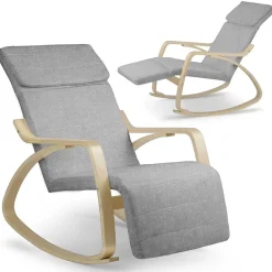Garnero Arredamenti Poltrone Relax|Poltroncine Imbottite-Poltrona sedia a dondolo imbottita relax tessuto grigio legno Slow