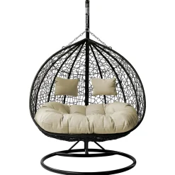 Garnero Arredamenti Dondoli Da Giardino|Poltrone Da Giardino-Poltrona sospesa 2 posti da giardino 120x200h cm nero con cuscini beige Ibisco Nero - Beige