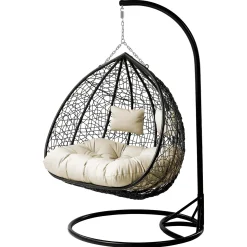 Garnero Arredamenti Dondoli Da Giardino|Poltrone Da Giardino-Poltrona sospesa 2 posti da giardino 120x200h cm nero con cuscini beige Ibisco Nero - Beige