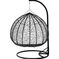 Garnero Arredamenti Dondoli Da Giardino|Poltrone Da Giardino-Poltrona sospesa 2 posti da giardino 120x200h cm nero con cuscini beige Ibisco Nero - Beige