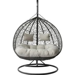 Garnero Arredamenti Dondoli Da Giardino|Poltrone Da Giardino-Poltrona sospesa 2 posti da giardino 120x200h cm grigio con cuscini Ibisco Grigio scuro - Grigio chiaro