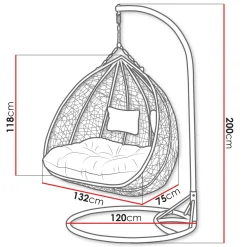 Garnero Arredamenti Dondoli Da Giardino|Poltrone Da Giardino-Poltrona sospesa 2 posti da giardino 120x200h cm grigio con cuscini Ibisco Grigio scuro - Grigio chiaro