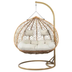 Garnero Arredamenti Poltrone Da Giardino-Poltrona sospesa 2 posti da giardino 120x200h cm marrone con cuscino beige Ibisco Rovere - Beige