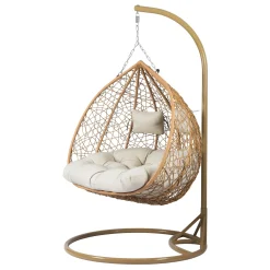 Garnero Arredamenti Poltrone Da Giardino-Poltrona sospesa 2 posti da giardino 120x200h cm marrone con cuscino beige Ibisco Rovere - Beige