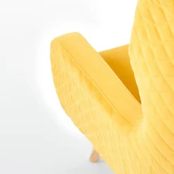 Garnero Arredamenti Poltrone Design|Poltroncine Imbottite-Poltroncina imbottita in velluto giallo legno naturale Seven