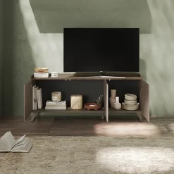Garnero Arredamenti Mobile Tv Basso|Mobili Tv Moderni-Porta TV 181x72h cm 3 ante bronzo rovere scuro Jonson Tortora - Noce