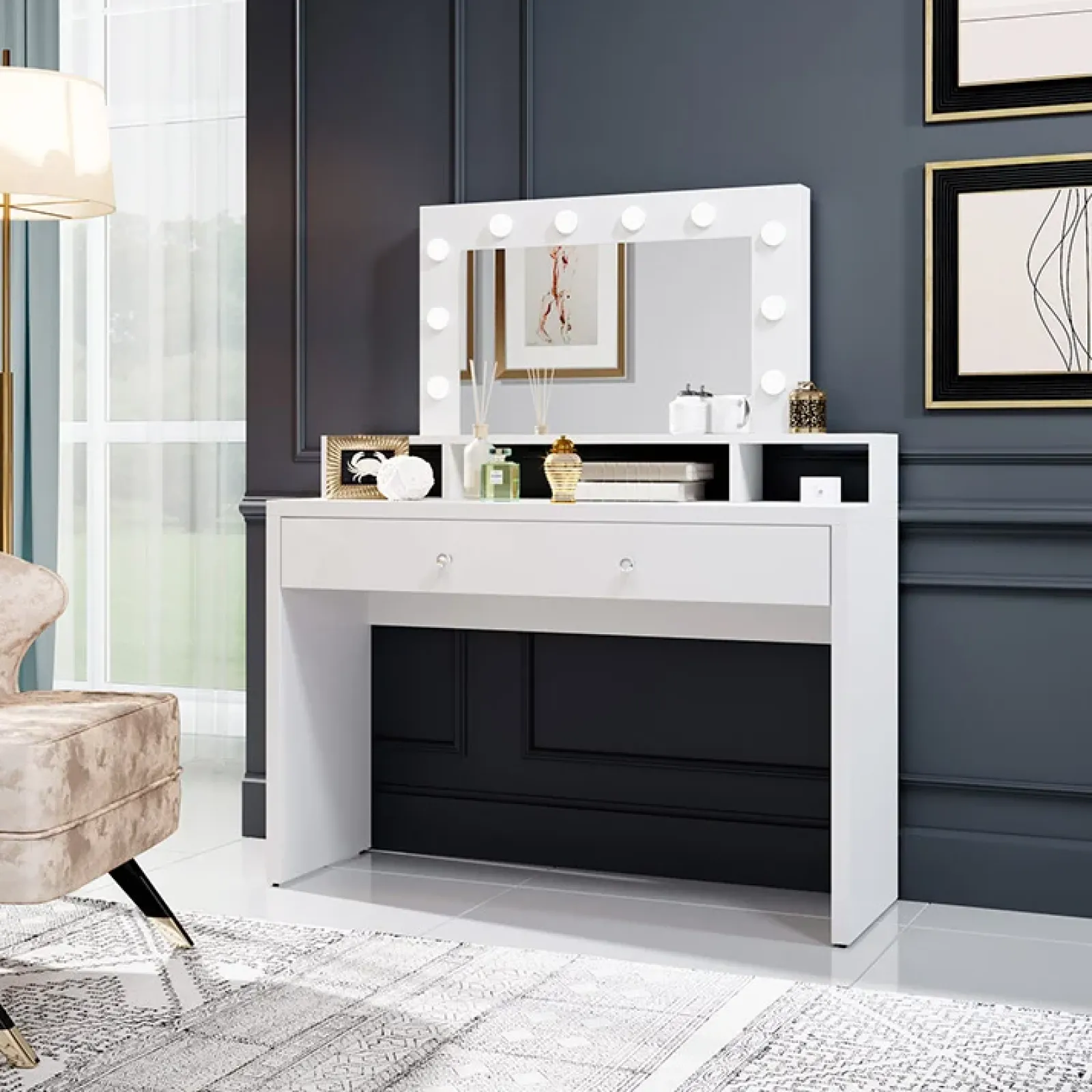 Garnero Arredamenti Scrivanie Per Ragazzi|Toeletta Trucco-Postazione trucco con specchio 120x136cm bianco Child