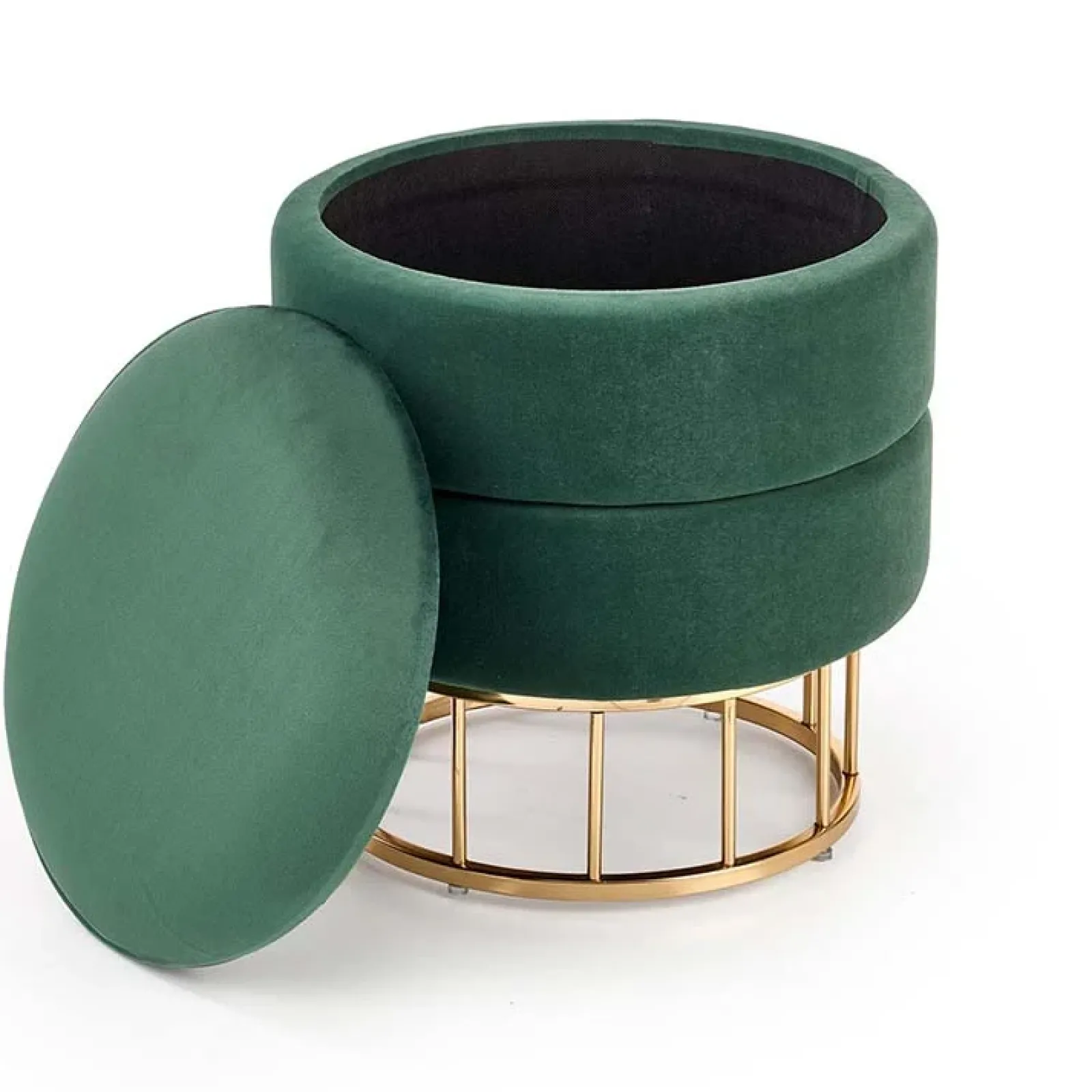 Garnero Arredamenti Pouf-Pouf contenitore design da salotto rotondo in velluto verde Neril