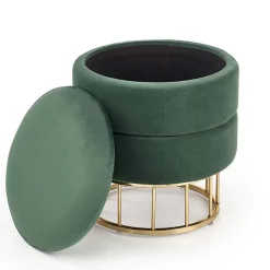 Garnero Arredamenti Pouf-Pouf contenitore design da salotto rotondo in velluto verde Neril