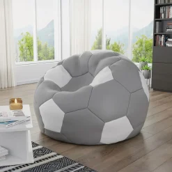 Garnero Arredamenti Pouf-Pouf poltrona sacco palla da calcio ecopelle grigio bianco Lionel Grigio - Bianco