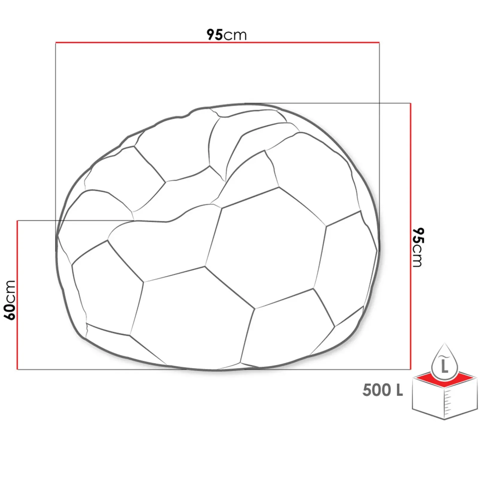 Garnero Arredamenti Pouf-Pouf poltrona sacco palla da calcio ecopelle nero bianco Lionel Nero - Bianco