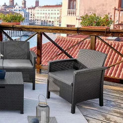 Garnero Arredamenti Salotto Da Giardino-Salotto da giardino 2 poltrone divano tavolino con cuscini polipropilene grafite Capri