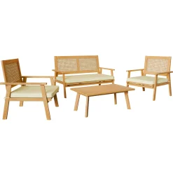 Garnero Arredamenti Salotto Da Giardino-Salotto da giardino 4 posti con cuscini e tavolino legno Zacinto