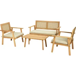 Garnero Arredamenti Salotto Da Giardino-Salotto da giardino 4 posti con cuscini e tavolino legno Zacinto