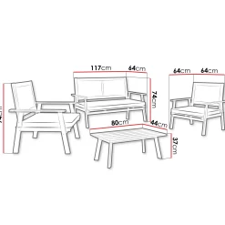 Garnero Arredamenti Salotto Da Giardino-Salotto da giardino 4 posti con cuscini e tavolino legno Zacinto