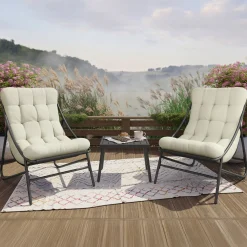 Garnero Arredamenti Salotto Da Giardino-Salotto da giardino 2 posti con cuscini e tavolino antracite beige Aurelia Antracite - Beige