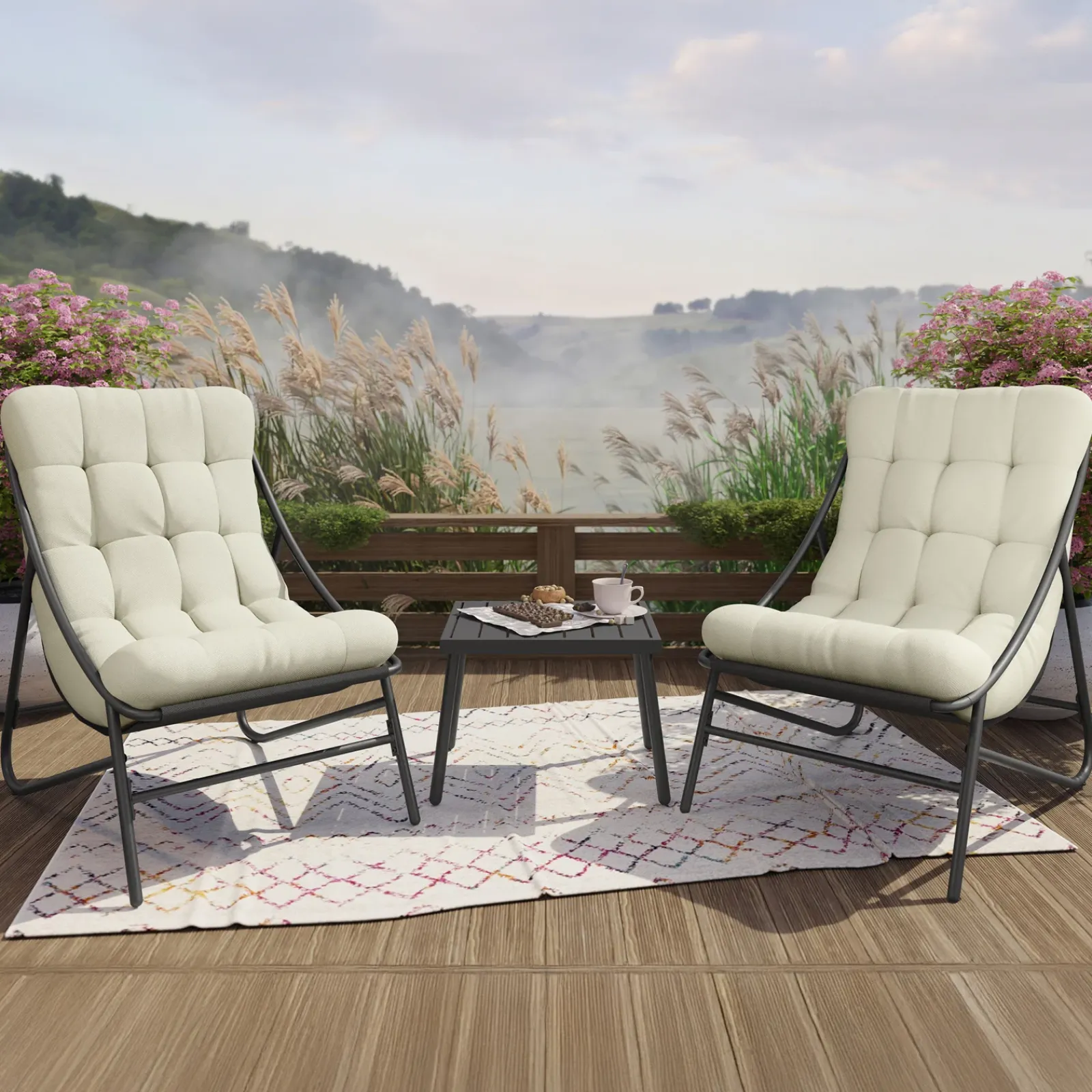 Garnero Arredamenti Salotto Da Giardino-Salotto da giardino 2 posti con cuscini e tavolino antracite beige Aurelia Antracite - Beige