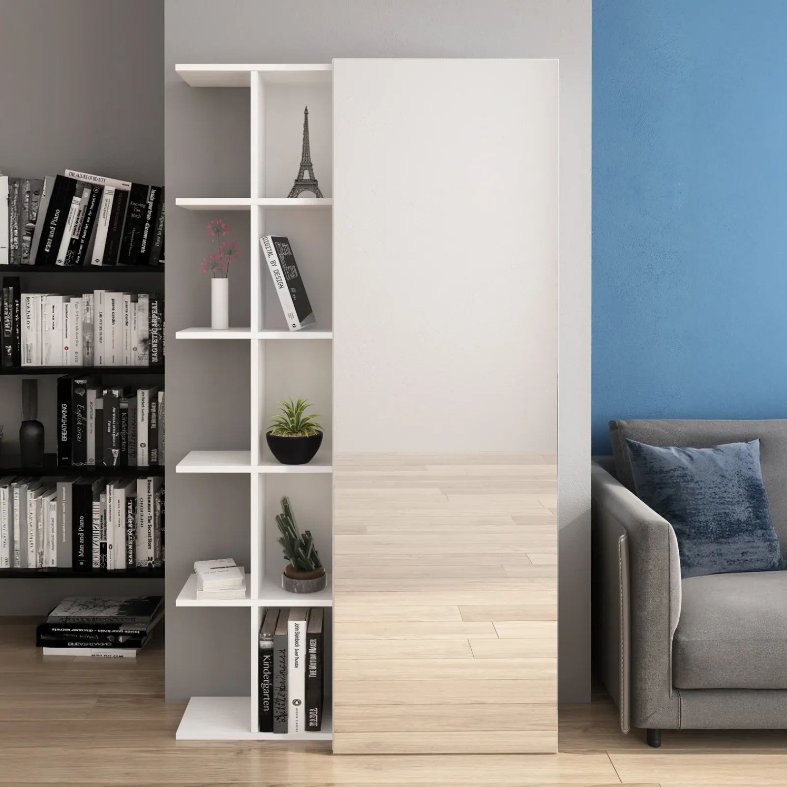 Garnero Arredamenti Scarpiere E Cassepanche|Scarpiere-Scarpiera con libreria 88x160h cm 1 anta con specchio bianco Vanda