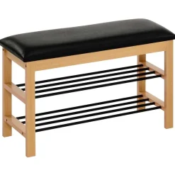 Garnero Arredamenti Panca Ingresso-Scarpiera ingresso 81x48cm legno acciaio ecopelle nero Zeo Nero - Rovere