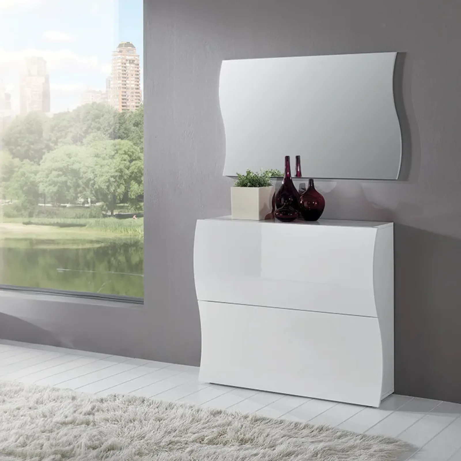 Garnero Arredamenti Scarpiere E Cassepanche|Scarpiere-Scarpiera ingresso 101x82h cm 2 ante moderna bianco lucido Sea Gihome®