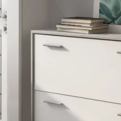 Garnero Arredamenti Scarpiere E Cassepanche|Scarpiere-Scarpiera ingresso 98x81h cm 2 ante ribalta bianco frassinato cemento Thomas