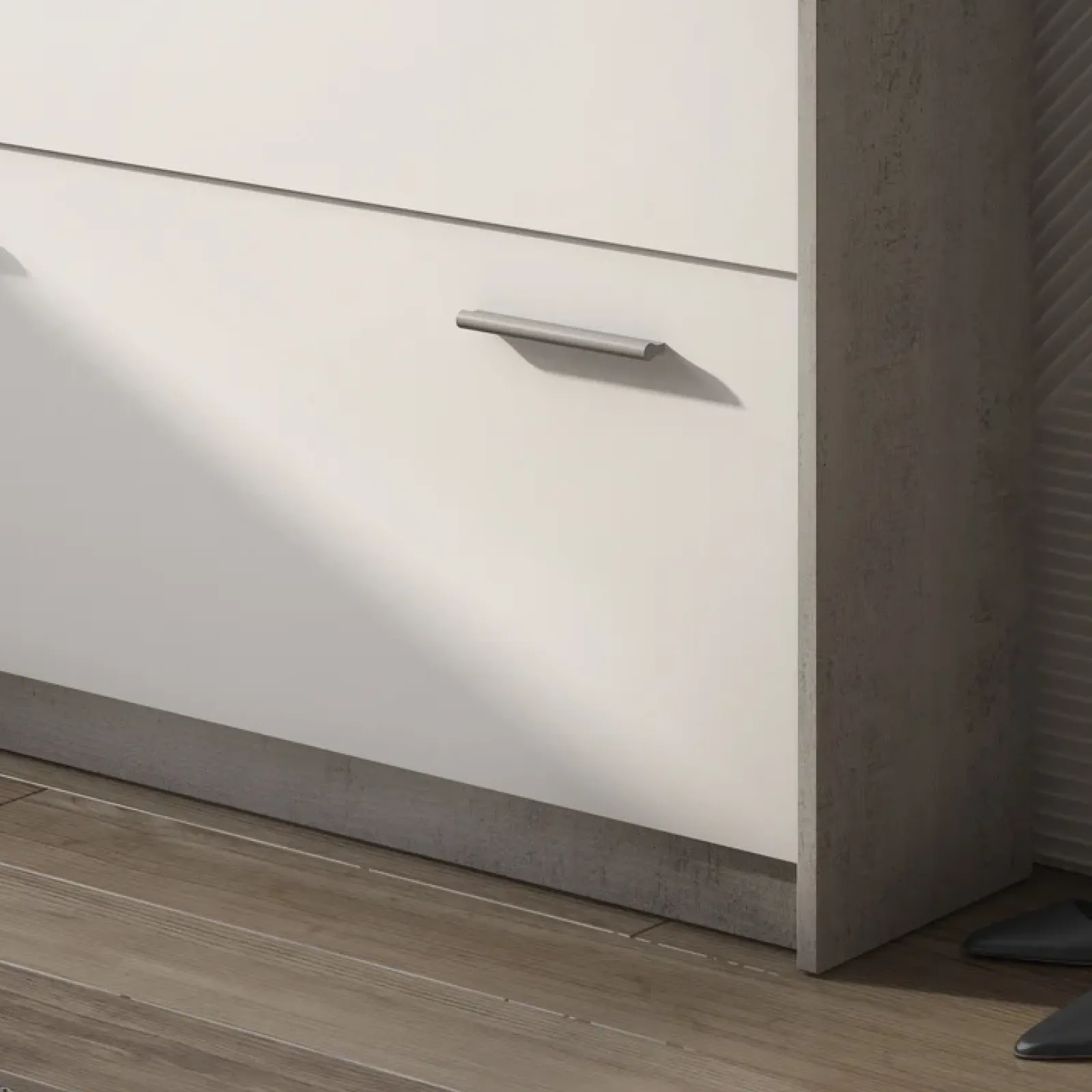 Garnero Arredamenti Scarpiere E Cassepanche|Scarpiere-Scarpiera ingresso 98x81h cm 2 ante ribalta bianco frassinato cemento Thomas