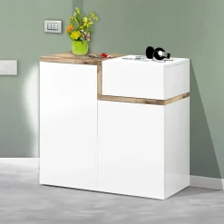 Garnero Arredamenti Scarpiere E Cassepanche|Scarpiere-Scarpiera ingresso 80x80h cm 2 ante bianco lucido acero Lucidardo Bianco Lucido - Rovere Rustico