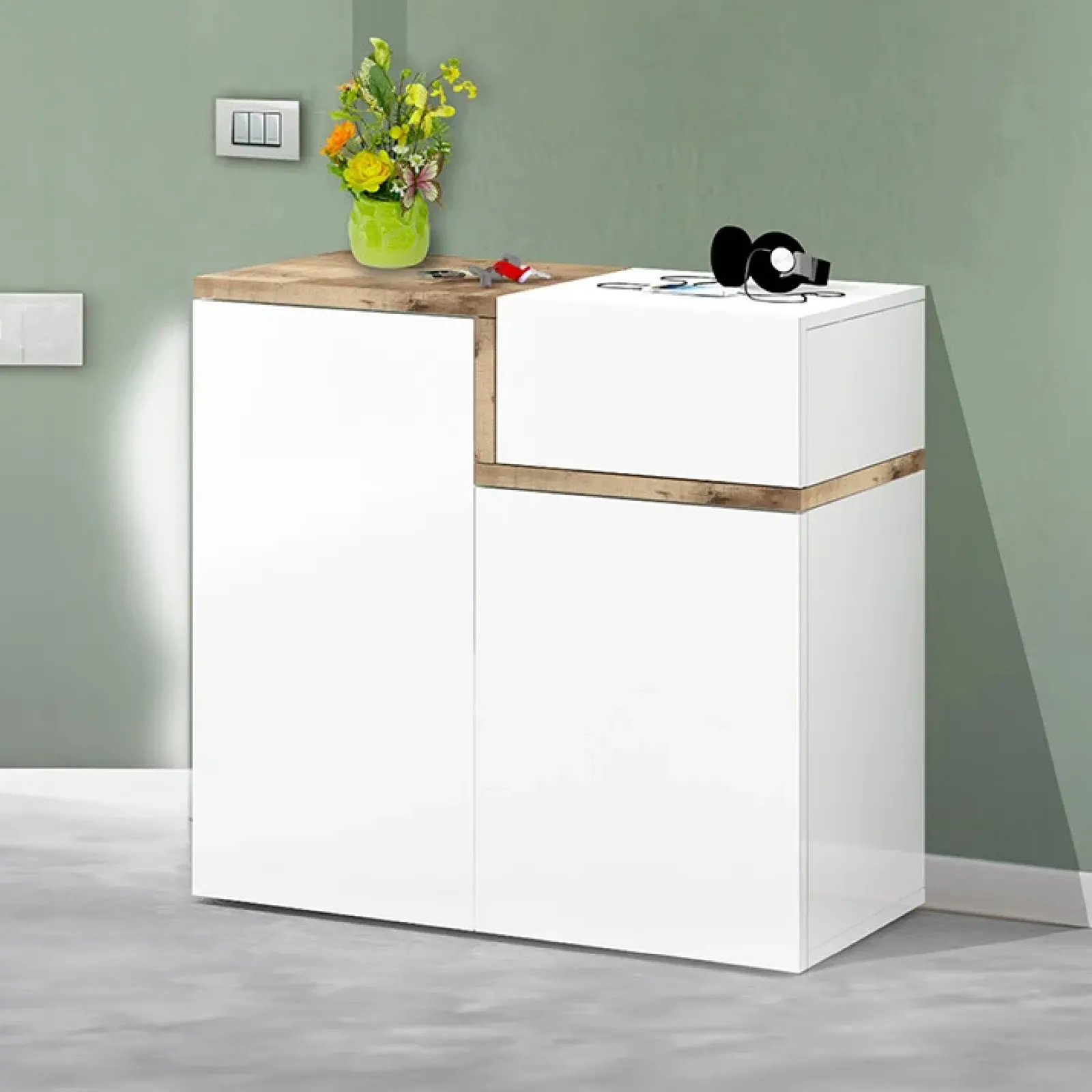 Garnero Arredamenti Scarpiere E Cassepanche|Scarpiere-Scarpiera ingresso 80x80h cm 2 ante bianco lucido acero Lucidardo Bianco Lucido - Rovere Rustico