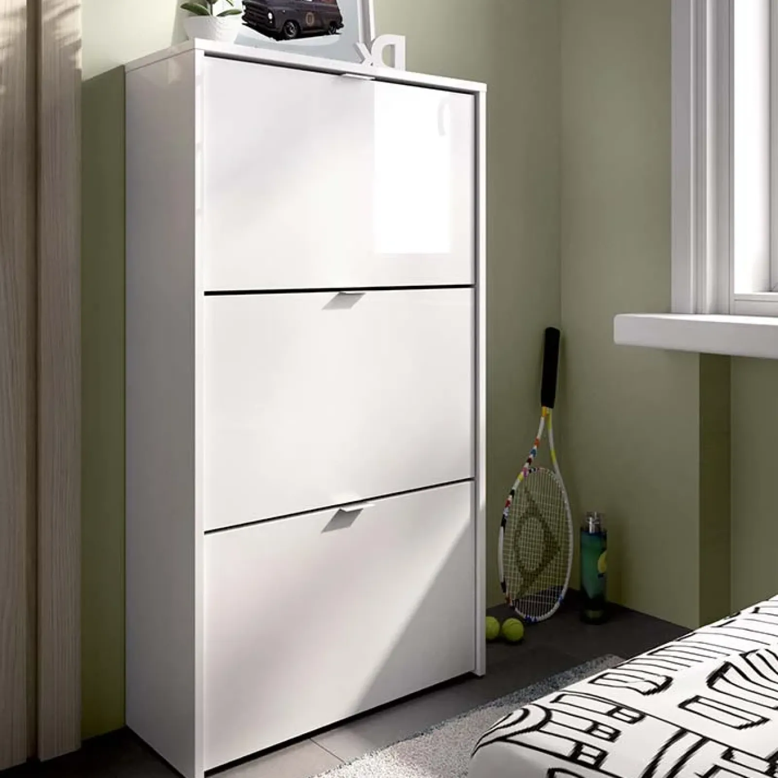 Garnero Arredamenti Scarpiere E Cassepanche|Scarpiere-Scarpiera ingresso 61x113h cm moderna 3 ante bianco lucido Jepson