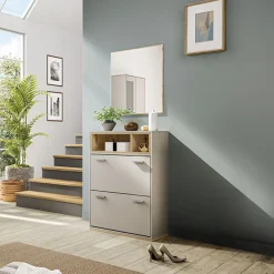 Garnero Arredamenti Scarpiere E Cassepanche|Scarpiere-Scarpiera ingresso 70x101h cm 2 ante moderna rovere naturale beige satinato Kenya