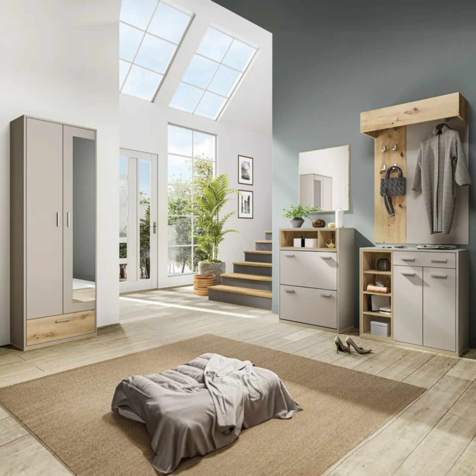 Garnero Arredamenti Scarpiere E Cassepanche|Scarpiere-Scarpiera ingresso 70x101h cm 2 ante moderna rovere naturale beige satinato Kenya