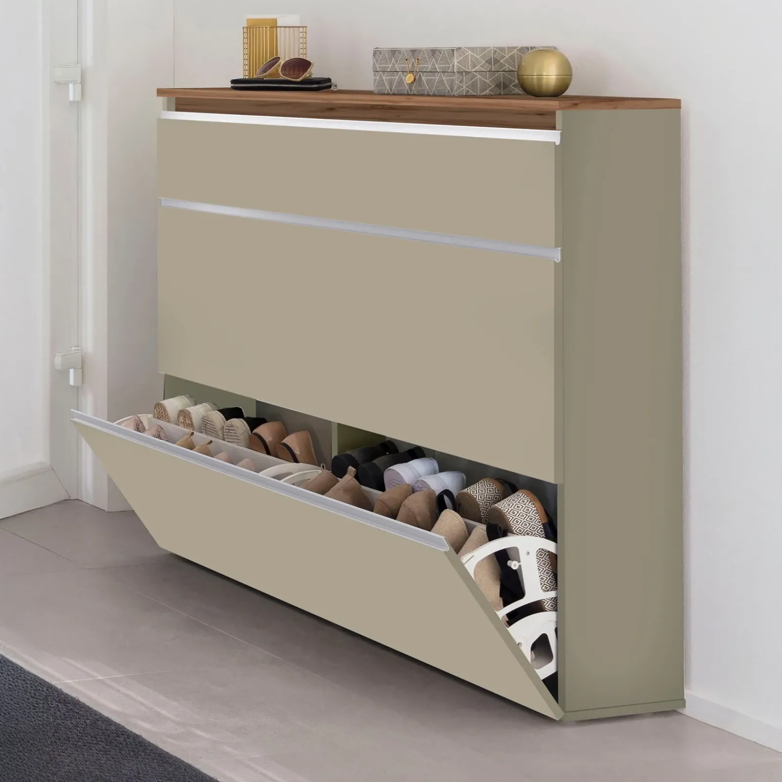 Garnero Arredamenti Scarpiere E Cassepanche|Scarpiere-Scarpiera ingresso 120x108h cm 2 ante tortora rovere Eclisse Tortora - Rovere