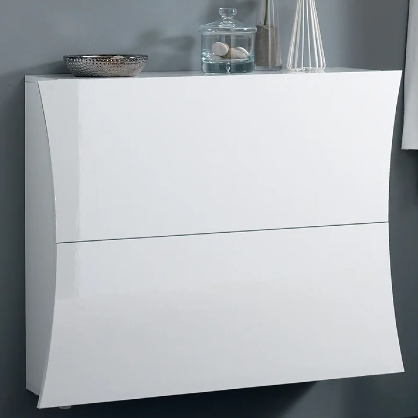 Garnero Arredamenti Scarpiere E Cassepanche|Scarpiere-Scarpiera sospesa 100x82h cm 2 ante moderna bianco lucido Neve