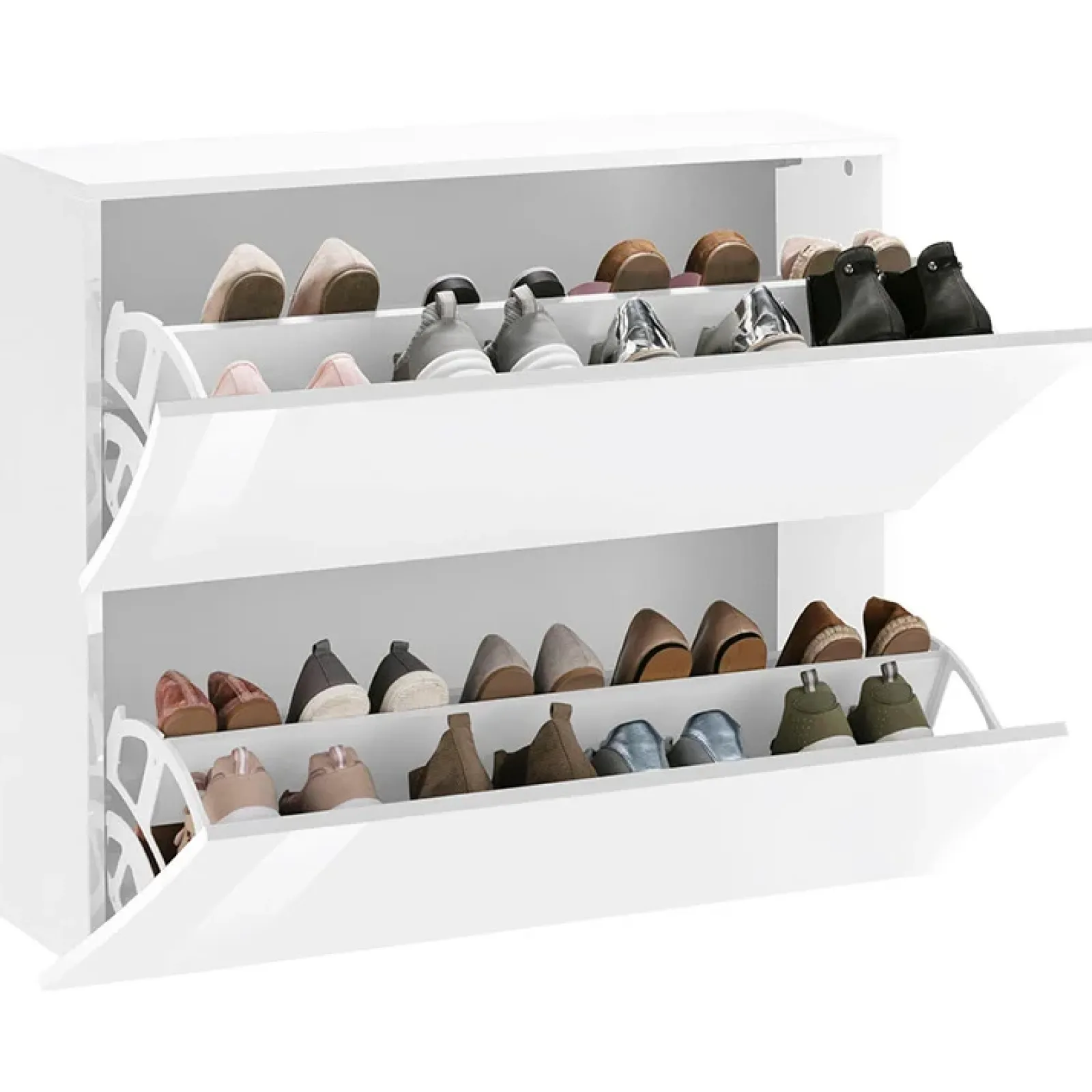 Garnero Arredamenti Scarpiere E Cassepanche|Scarpiere-Scarpiera sospesa 100x82h cm 2 ante moderna bianco lucido Neve