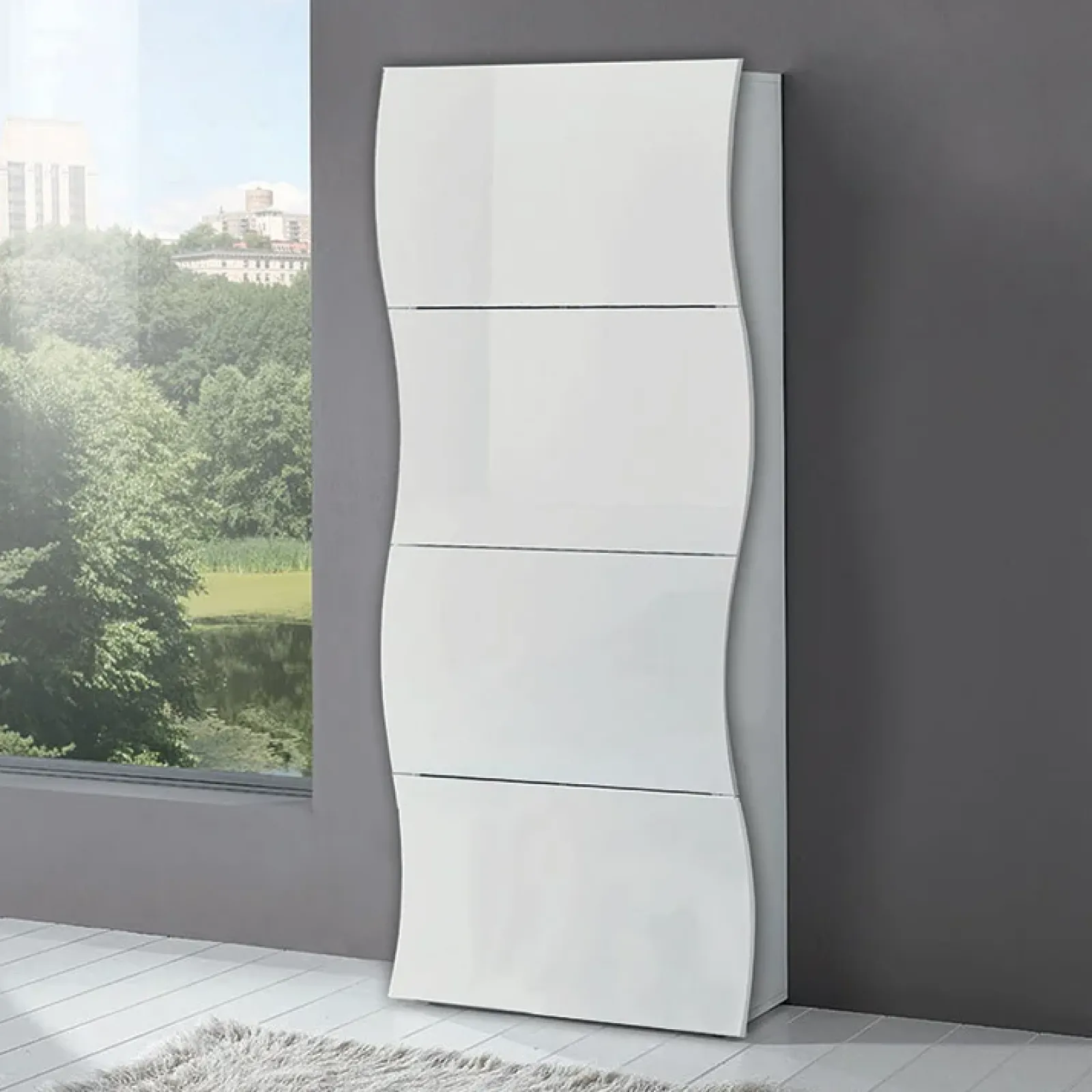 Garnero Arredamenti Scarpiere E Cassepanche|Scarpiere-Scarpiera 71x162h cm 4 ante moderna bianco lucido Sea Gihome®