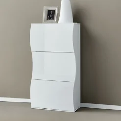 Garnero Arredamenti Scarpiere E Cassepanche|Scarpiere-Scarpiera 71x122h cm 3 ante moderna bianco lucido Sea Gihome®