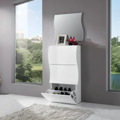 Garnero Arredamenti Scarpiere E Cassepanche|Scarpiere-Scarpiera 71x122h cm 3 ante moderna bianco lucido Sea Gihome®