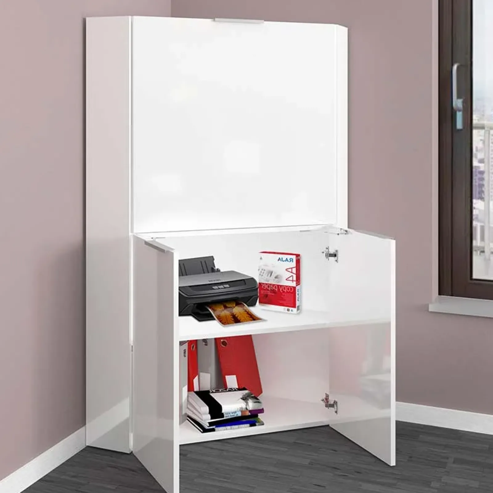 Garnero Arredamenti Scrivanie Per Ragazzi|Scrivanie Ufficio-Scrivania a scomparsa 70x67cm angolare bianco lucido Pinko